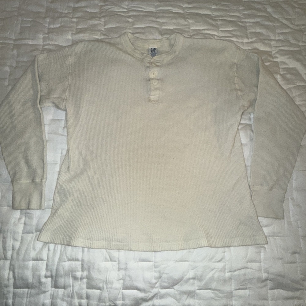Rare Vintage Gap Waffle Knit‎ Thermal Shirt Mens XL Made in USA White Button